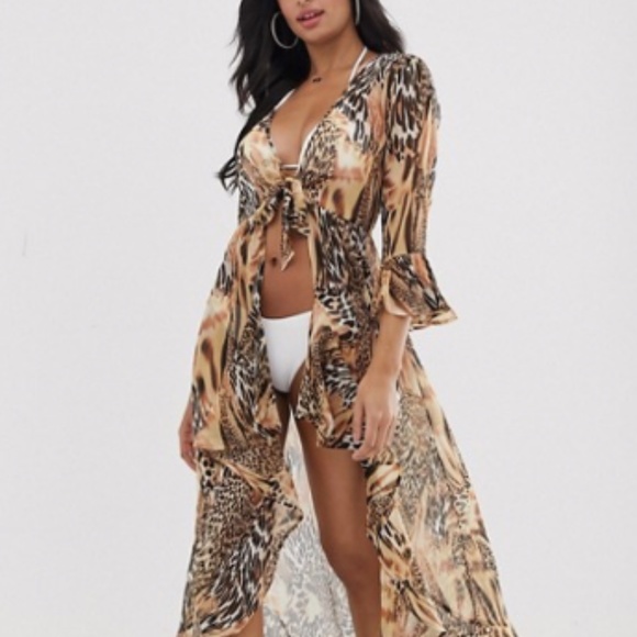 🎀 BE HAPPY 🎀 BOOTS WEDGE HEEL SARONG BELL SLEEVE STUD EMPIRE WAIST  FLARE LONG - Picture 2 of 16